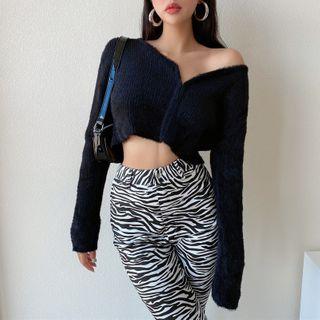 Long Sleeve Plain Cropped Knit Top