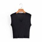 Ribbed Knit Sweater Vest Black - One Size