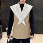 Button-up Faux Leather Panel Vest
