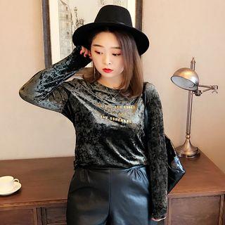 Lettering Velvet Long-sleeve T-shirt