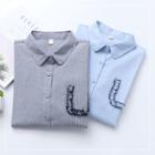 Long-sleeve Frill Trim Pinstripe Shirt