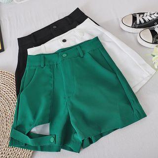 Plain Cutoutwide-leg Shorts