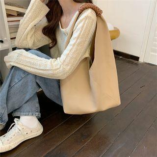 Woven Panel Faux Leather Handbag
