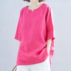 3/4-sleeve Notch-neck T-shirt