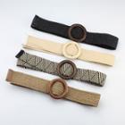 Wood Buckle Wide Straw Elastic Belt