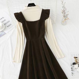 Set: Long-sleeve Mock-neck Top + Sleeveless Dress