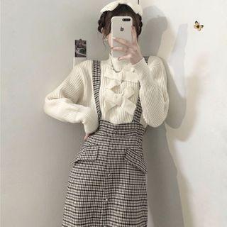 Knit Top / Plaid Pinafore Dress