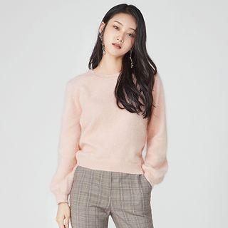 Balloon-sleeve Furry Sweater