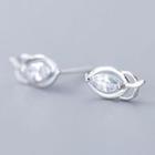 925 Sterling Silver Rhinestone Leaf Earring 1 Pair - S925 Silver - As Shown In Figure - One Size