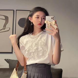 Short-sleeve Lace Ruffled T-shirt