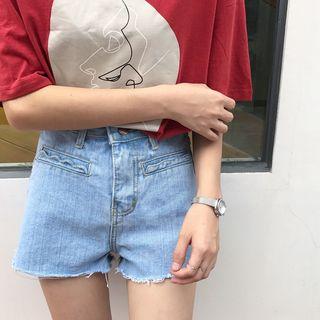 High-waist Slim-fit Denim Shorts