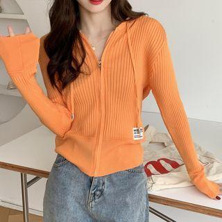 Hooded Zip-up Ribbed Cardigan