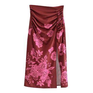 Flower Print Slit Midi Pencil Skirt