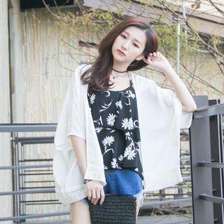 Lace-trim Chiffon Cardigan