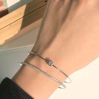 925 Sterling Silver Rhinestone Open Bangle (various Designs)