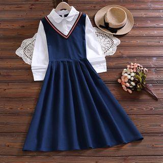Mock Two-piece Panel Midi A-line Dress