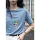 Short-sleeve Embroidered Flamingo T-shirt