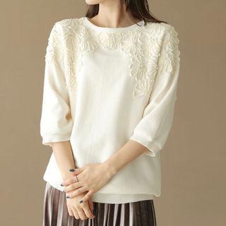 3/4-sleeve Floral-embellished Top