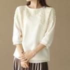 3/4-sleeve Floral-embellished Top