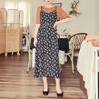Spaghetti-strap Floral Print Long Dress With Belt