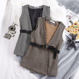 Houndstooth Vest / Plain Knit Top