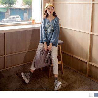 Letter Print V-neck Pullover