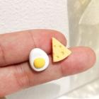 Asymmetrical Egg & Cheese Ear Stud 1 Pair - S925 Silver - Earrings - Yellow & White - One Size
