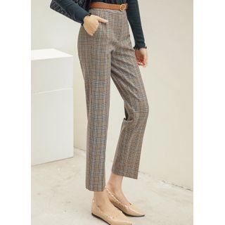 Napped Plaid Straight-cut Pants