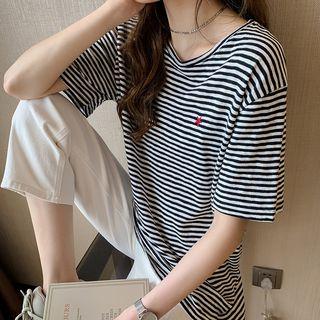 Embroidery Star Striped Top