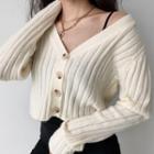 Cropped V-neck Pinstripe Cardigan Off-white - One Size
