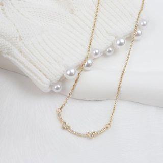 Rhinestone Butterfly Necklace 1pc - Dx680 - Gold - One Size