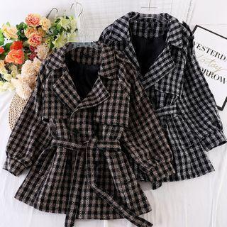 Lapel Plaid Lace-up Strap Blazer