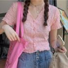 Short-sleeve Button-up Textured Top