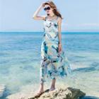 Printed Strappy Midi Chiffon Sundress