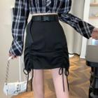 High-waist Shirred Strap Knot Skirt