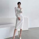 Collared Contrast-panel Midi Sheath Dress