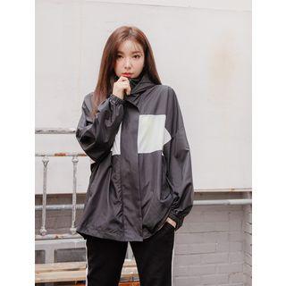 Plus Size Contrast-trim Windbreaker Jacket