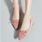 Bow-accent Faux Suede Pointed Low Heel Pumps
