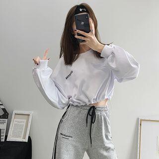 Embroidered Drawstring Crop Sweatshirt