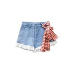 Gingham Bow Denim Shorts