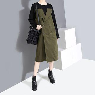 Long-sleeve Paneled Double-breasted Midi Dress