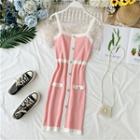 Contrast-trim Sleeveless Knit Dress Pink - One Size