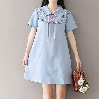 Frill Trim Short Sleeve Collared Dress