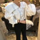 Puff-sleeve Wide Collar Blouse White - One Size