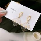925 Sterling Silver Transparent Square Drop Earring 1 Pair - Gold - One Size