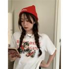 Short-sleeve Cat Print T-shirt Cat Print - White - One Size