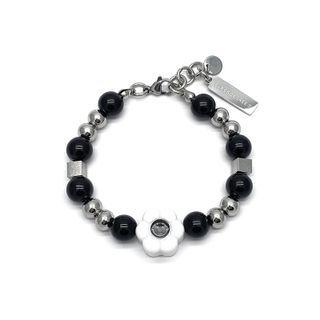 Bow Beaded Bracelet Black & Silver - 21cm