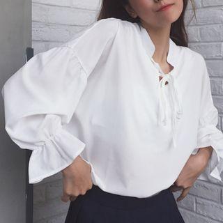 Flare-sleeve Drawstring Top