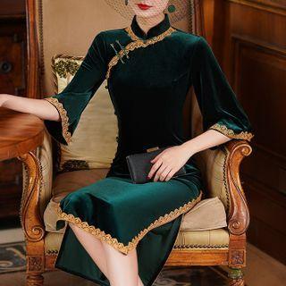 3/4-sleeve Velvet Sheath Qipao