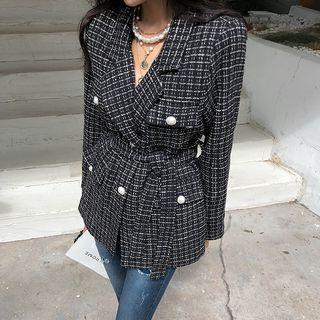 Plaid Tweed Blazer & Sash